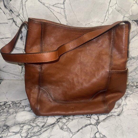 Frye Leather Side Pocket Cognac Hobo Tote Medium Size Excellent Western - Picture 1 of 7